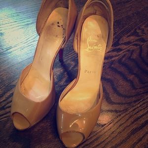 Christian Louboutin Nude Patent Peep Toe Pump 38